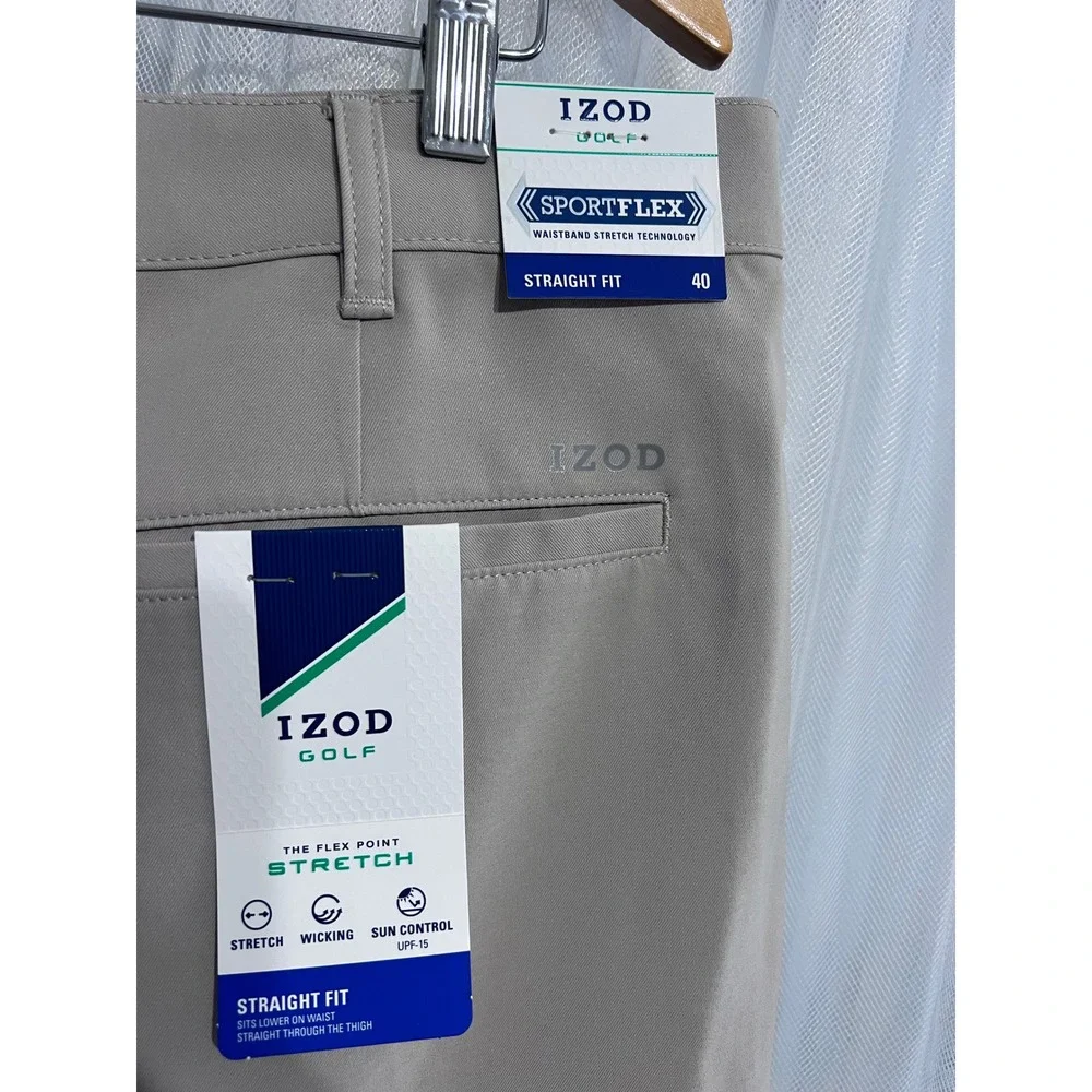 IZOD Golf Sportflex Shorts Mens 40 Khaki Straight Fit Stretch Wicking UPF-15 NWT